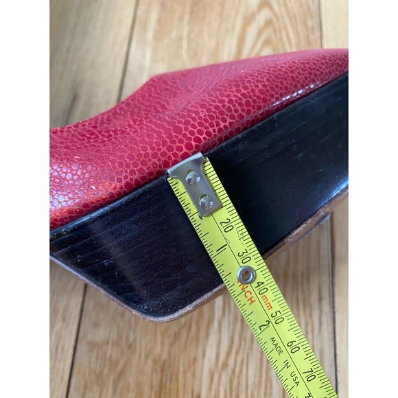 Halston Heritage Red Platform Stilettos Snakeskin Textured Heels - Picture 9 of 13